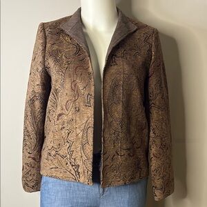 Harve Benard Brown Cropped Blazer with Snakeskin Print